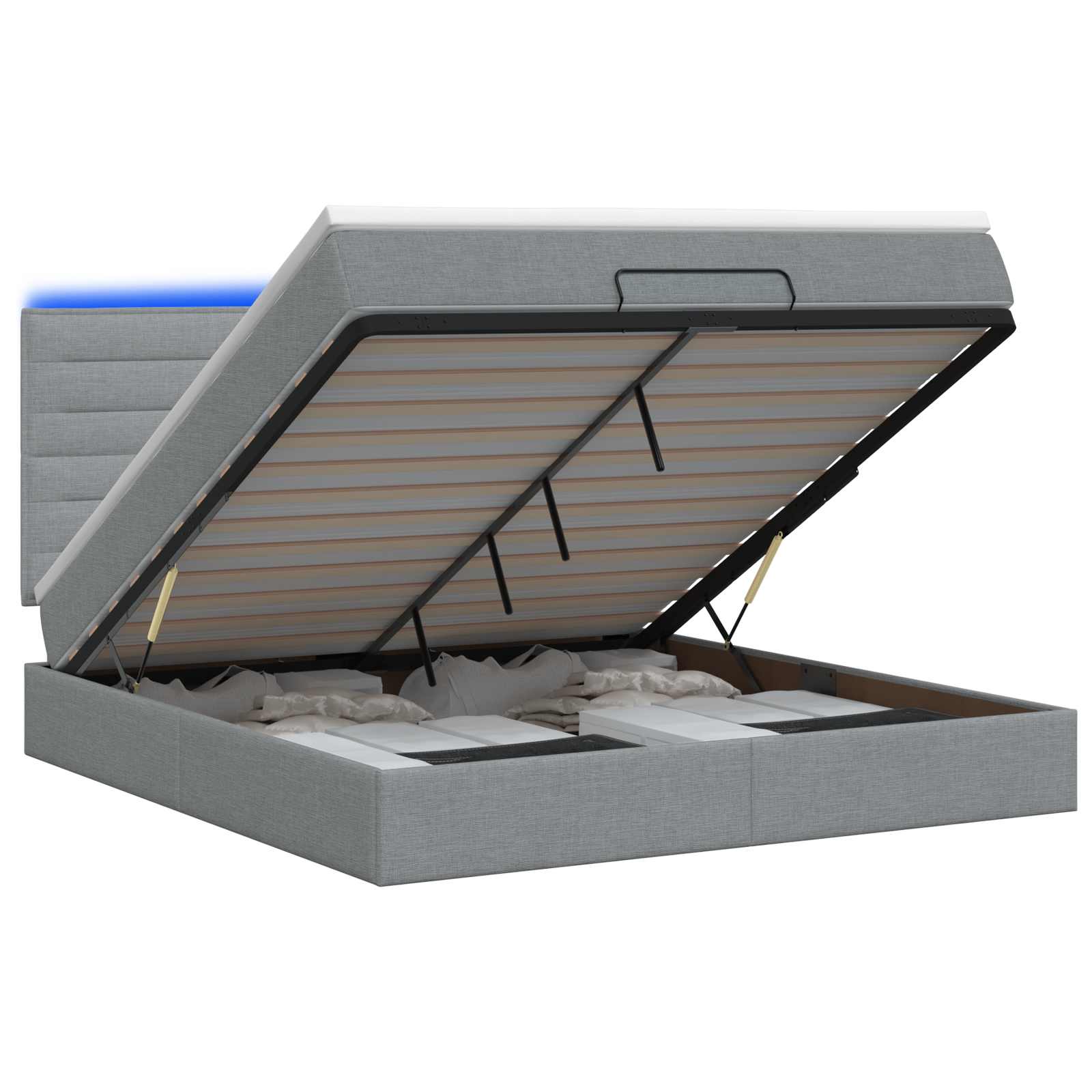 Ottoman Bed met Matrassen en LED Lichtgrijs 140 x 190 cm Stof is nu te koop bij PeponiXL, paradijselijk wonen!