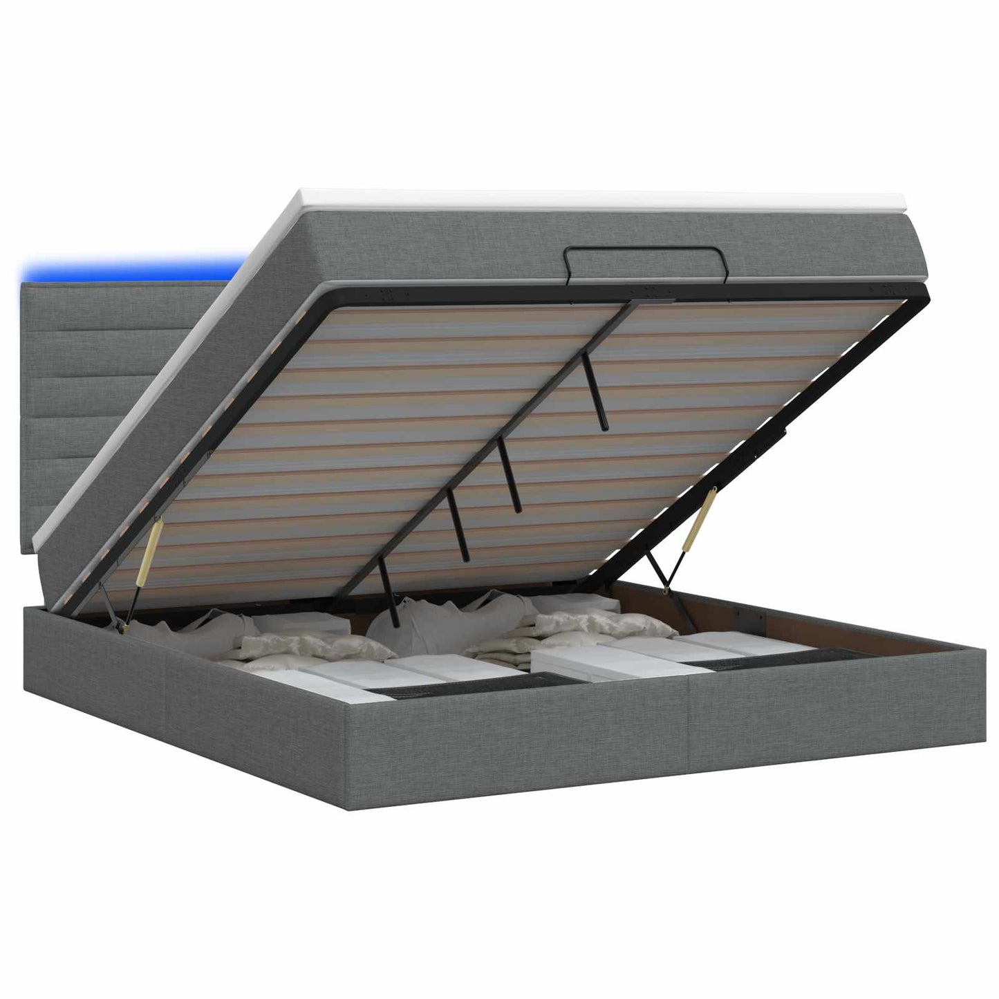 Ottoman Bed met Matrassen en LED Donkergrijs 140 x 190 cm Stof is nu te koop bij PeponiXL, paradijselijk wonen!