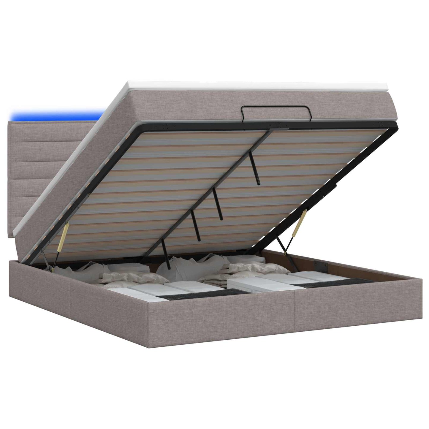 Ottoman Bed met Matrassen en LED Taupe 140 x 190 cm Stof is nu te koop bij PeponiXL, paradijselijk wonen!
