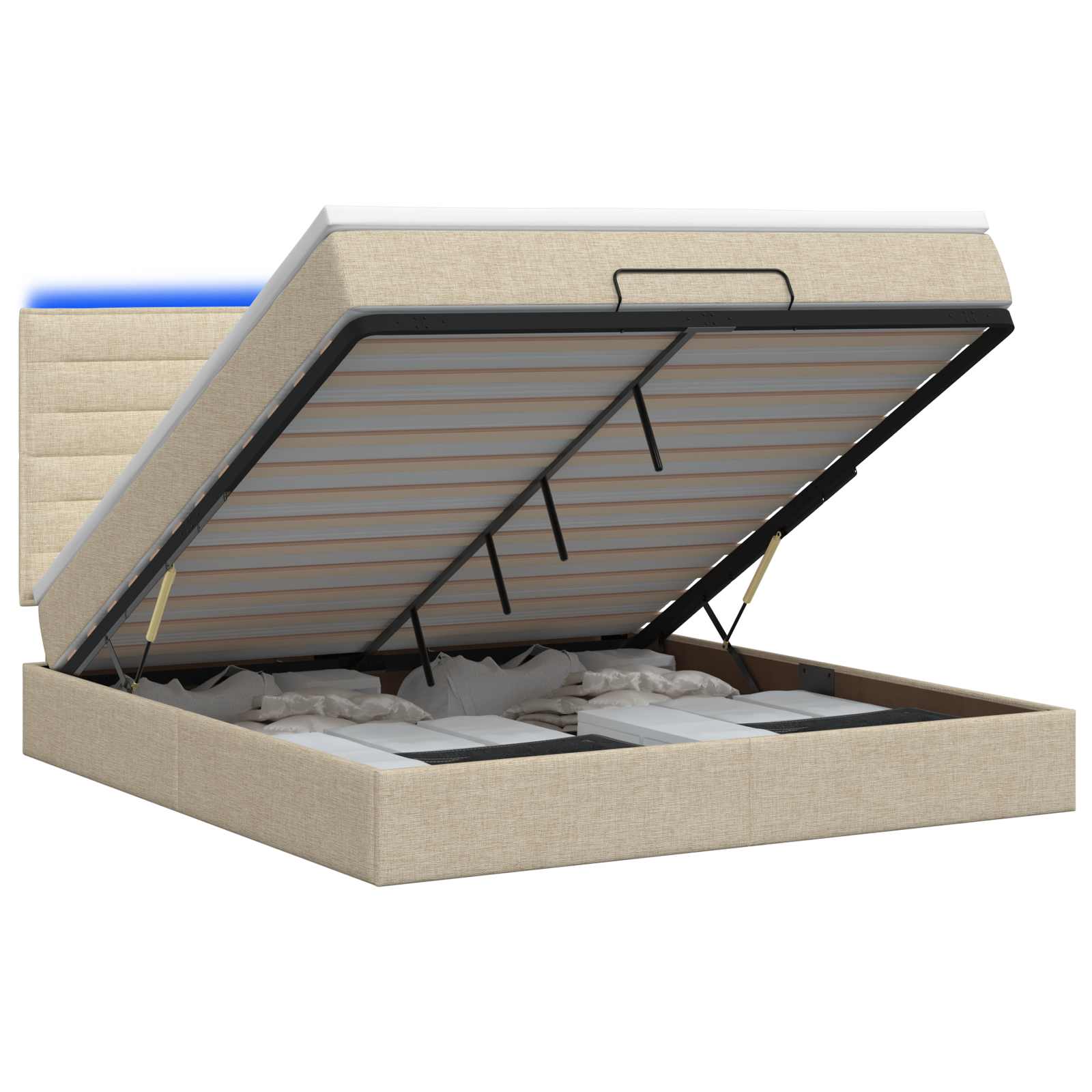 Ottoman Bed met Matrassen en LED Crèmekleurig 140 x 190 cm Stof is nu te koop bij PeponiXL, paradijselijk wonen!