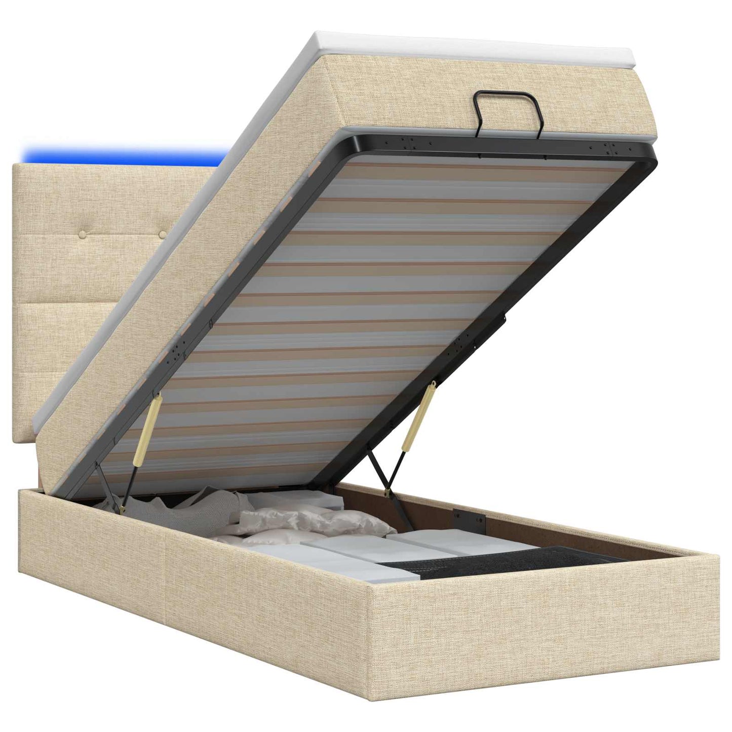 Ottoman Bed met Matrassen en LED Crèmekleurig 90 x 190 cm Stof is nu te koop bij PeponiXL, paradijselijk wonen!