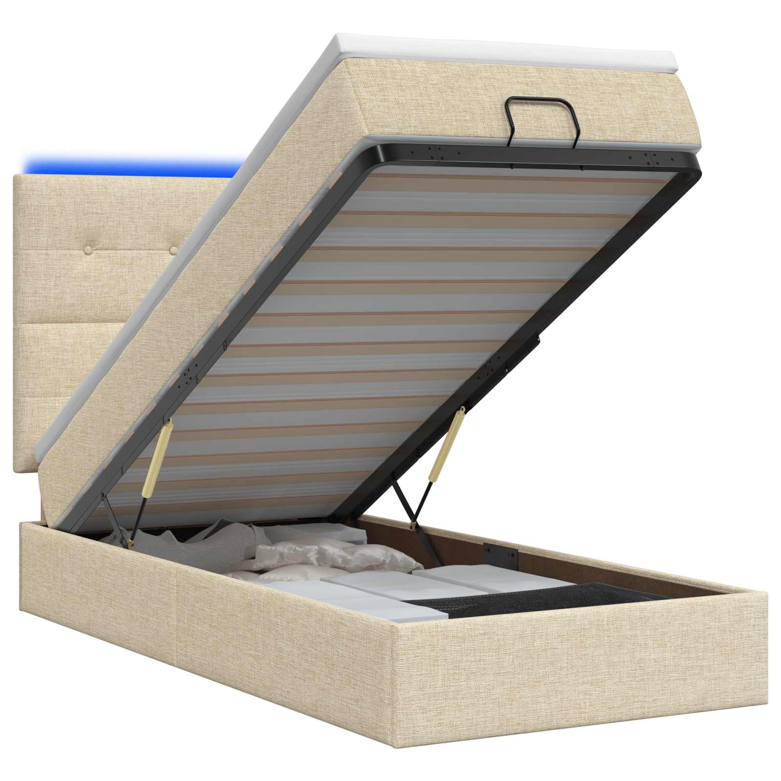 Ottoman Bed met Matrassen en LED Crèmekleurig 90 x 190 cm Stof is nu te koop bij PeponiXL, paradijselijk wonen!