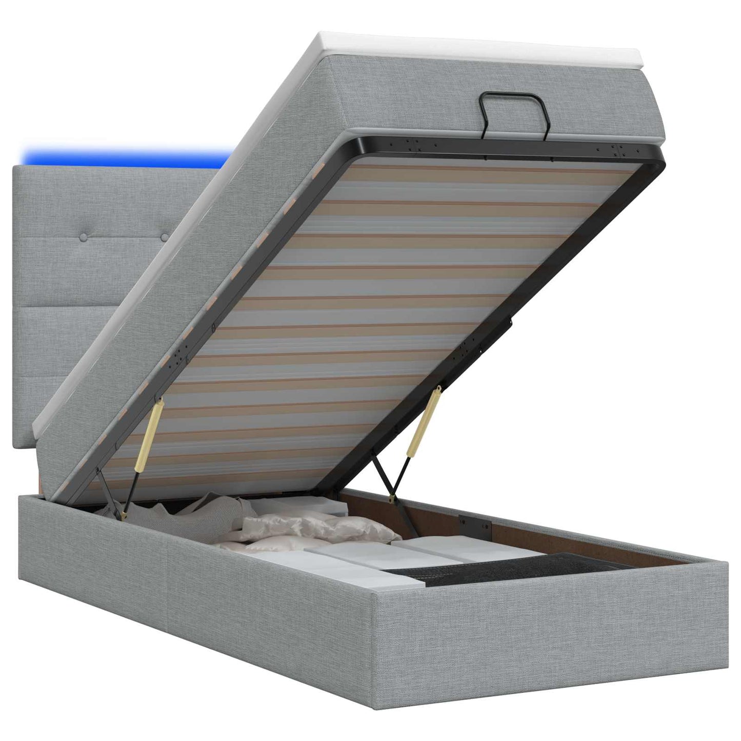 Ottoman Bed met Matrassen en LED Lichtgrijs 90 x 200 cm Stof is nu te koop bij PeponiXL, paradijselijk wonen!