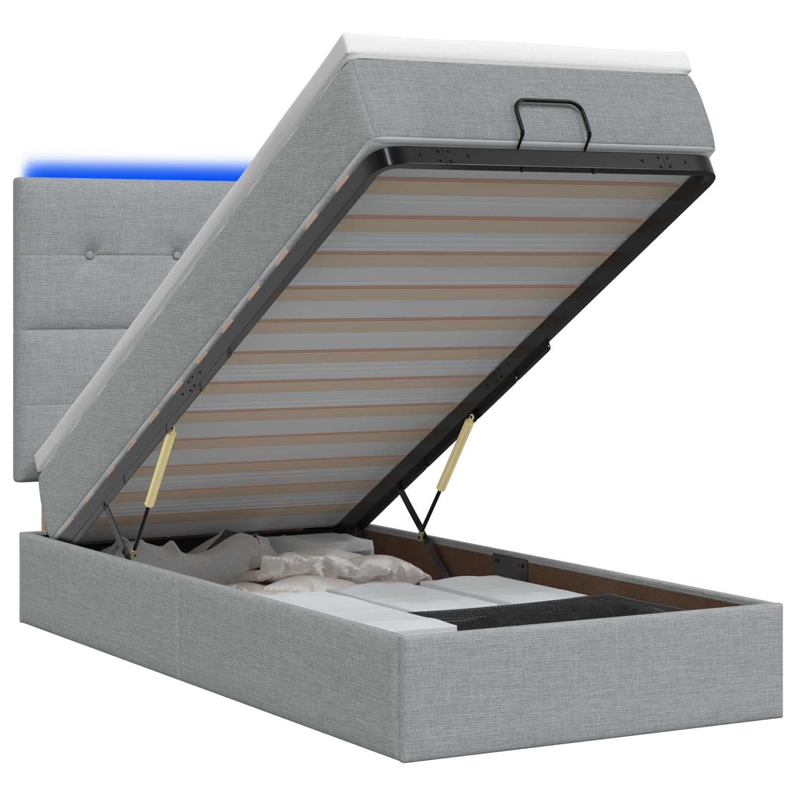 Ottoman Bed met Matrassen en LED Lichtgrijs 90 x 200 cm Stof is nu te koop bij PeponiXL, paradijselijk wonen!