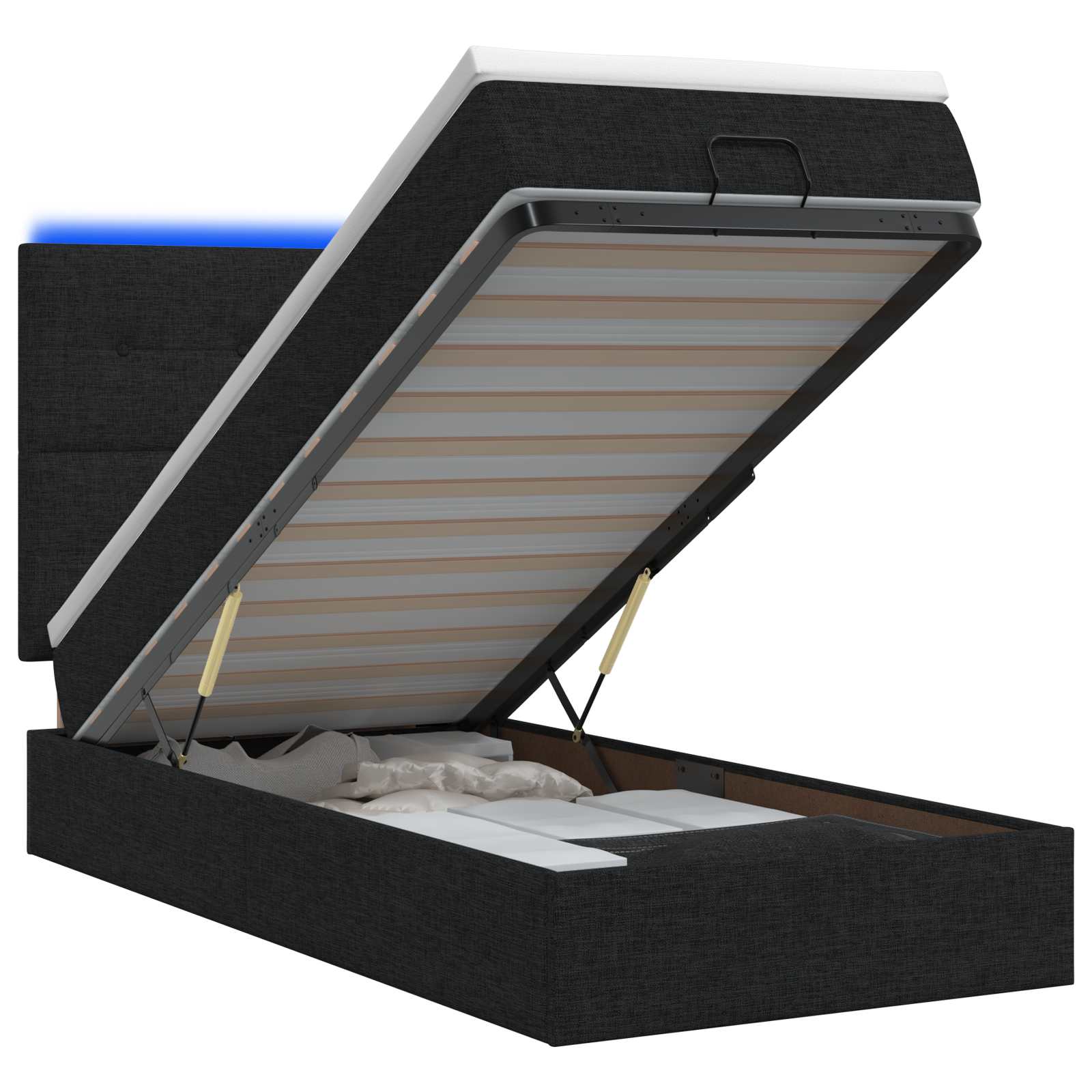 Ottoman Bed met Matrassen en LED Zwart 90 x 200 cm Stof is nu te koop bij PeponiXL, paradijselijk wonen!