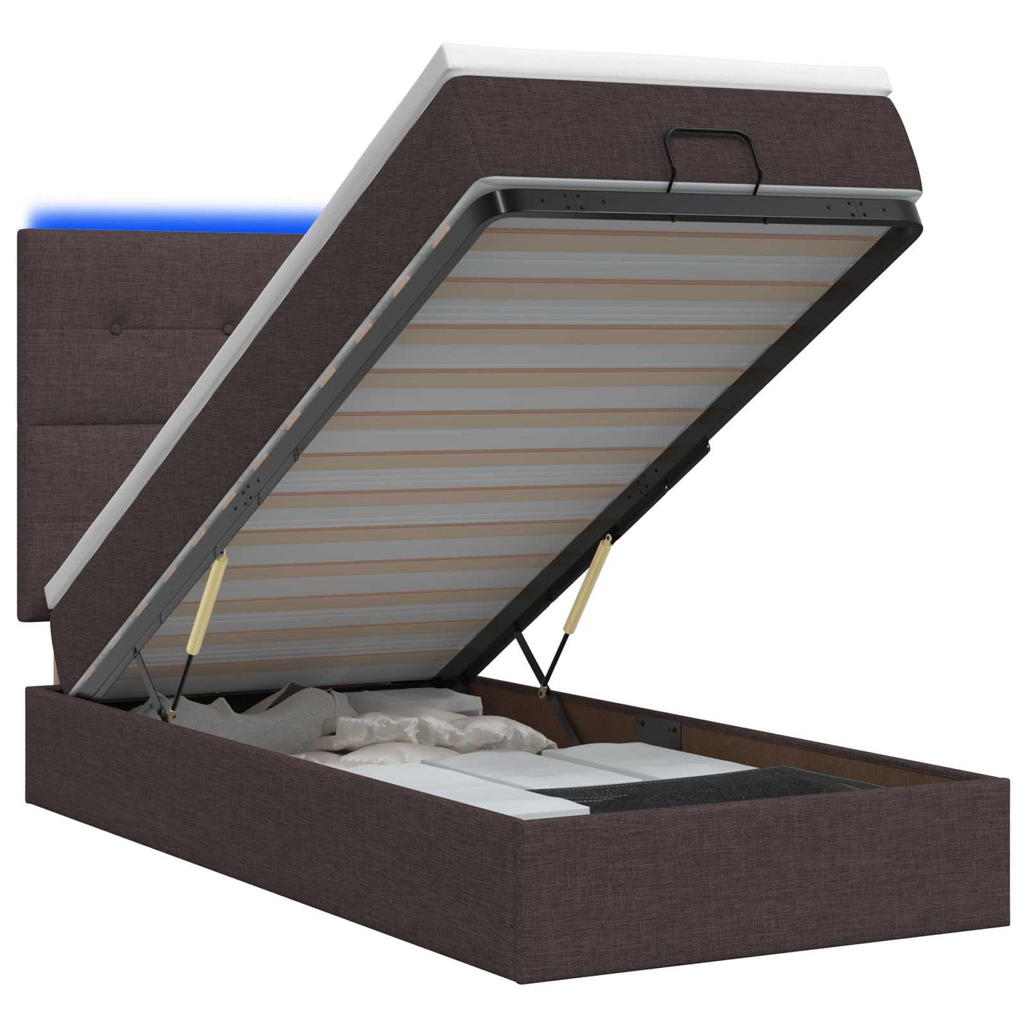 Ottoman Bed met Matrassen en LED Donkerbruin 90 x 200 cm Stof is nu te koop bij PeponiXL, paradijselijk wonen!
