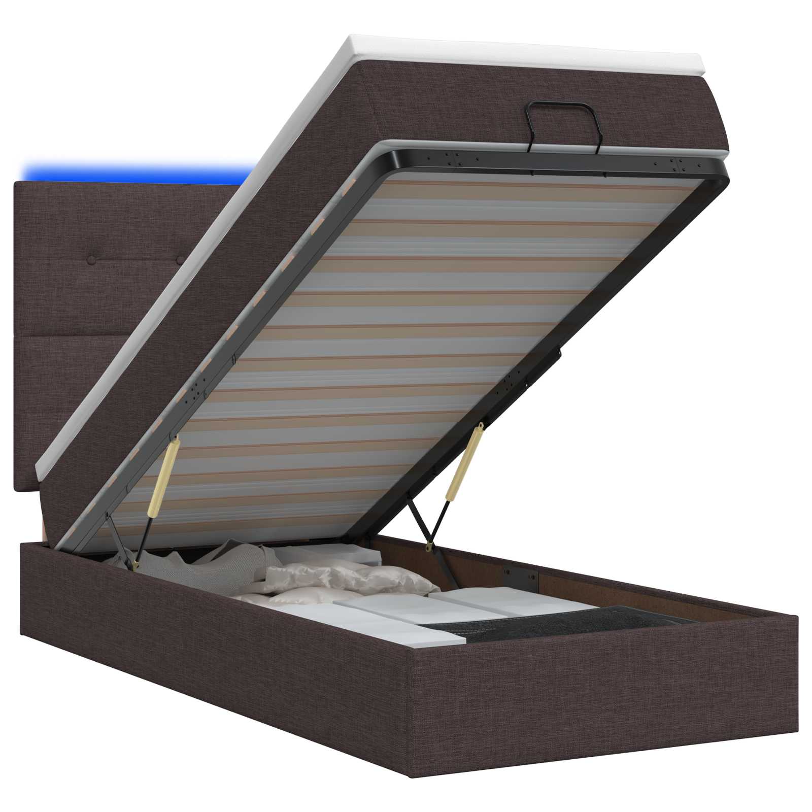 Ottoman Bed met Matrassen en LED Donkerbruin 90 x 200 cm Stof is nu te koop bij PeponiXL, paradijselijk wonen!