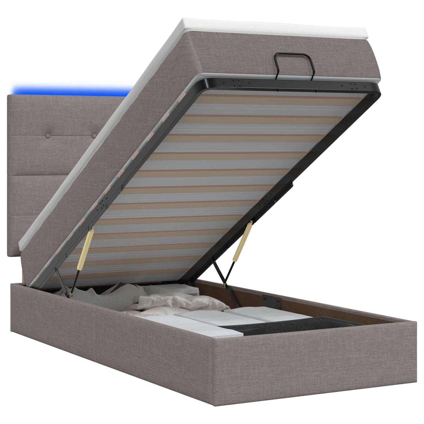 Ottoman Bed met Matrassen en LED Taupe 90 x 200 cm Stof is nu te koop bij PeponiXL, paradijselijk wonen!