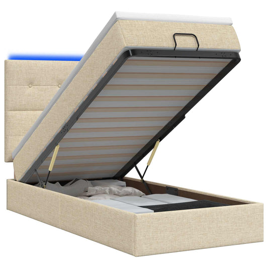 Ottoman Bed met Matrassen en LED Crèmekleurig 100 x 200 cm Stof is nu te koop bij PeponiXL, paradijselijk wonen!