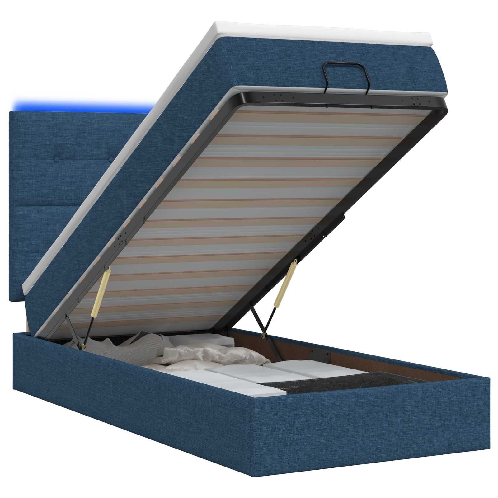 Ottoman Bed met Matrassen en LED Blauw 100 x 200 cm Stof is nu te koop bij PeponiXL, paradijselijk wonen!
