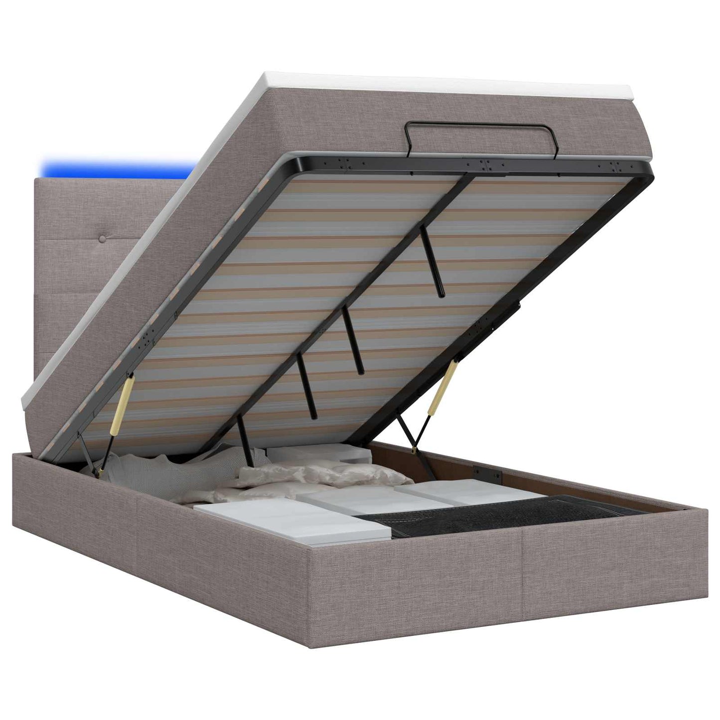 Ottoman Bed met Matrassen en LED Taupe 120 x 200 cm Stof is nu te koop bij PeponiXL, paradijselijk wonen!