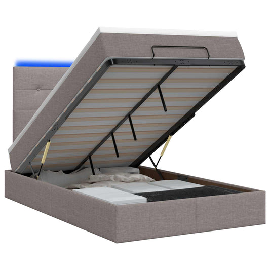 Ottoman Bed met Matrassen en LED Taupe 120 x 200 cm Stof is nu te koop bij PeponiXL, paradijselijk wonen!
