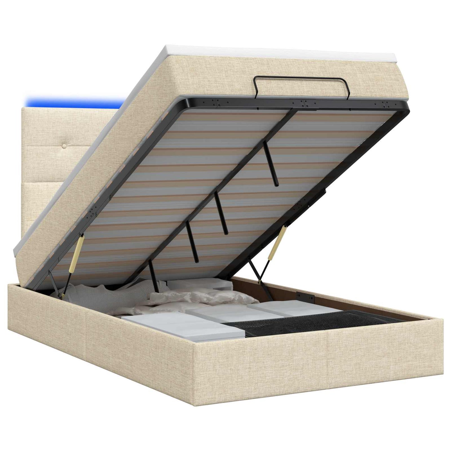 Ottoman Bed met Matrassen en LED Crèmekleurig 120 x 200 cm Stof is nu te koop bij PeponiXL, paradijselijk wonen!