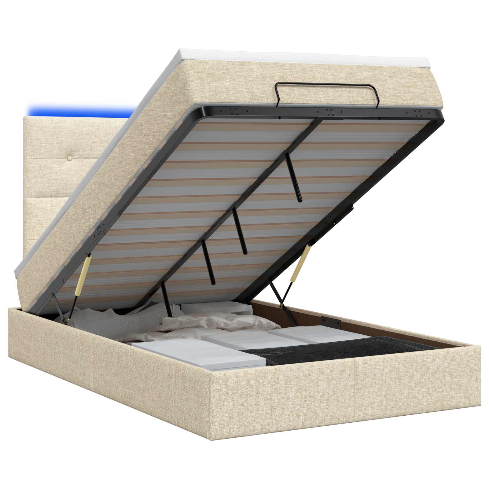 Ottoman Bed met Matrassen en LED Crèmekleurig 120 x 200 cm Stof is nu te koop bij PeponiXL, paradijselijk wonen!