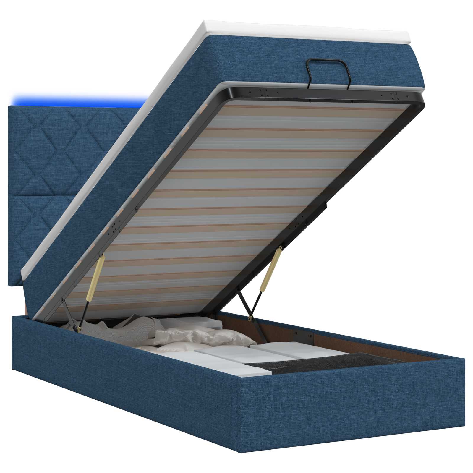 Ottoman Bed met Matrassen en LED Blauw 100 x 200 cm Stof is nu te koop bij PeponiXL, paradijselijk wonen!