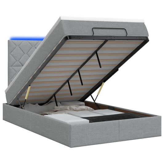 Ottoman Bed met Matrassen en LED Lichtgrijs 120 x 200 cm Stof is nu te koop bij PeponiXL, paradijselijk wonen!