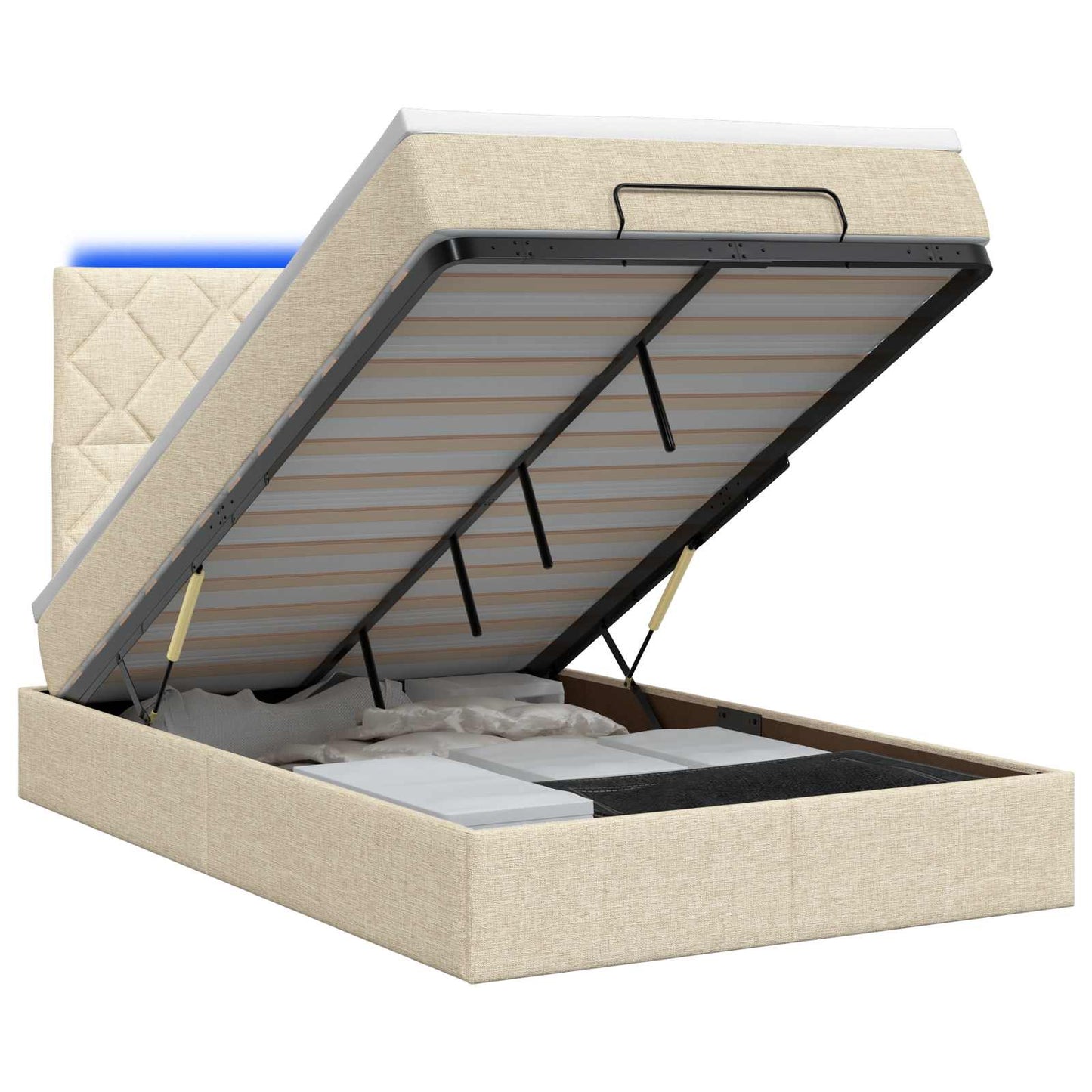 Ottoman Bed met Matrassen en LED Crèmekleurig 120 x 200 cm Stof is nu te koop bij PeponiXL, paradijselijk wonen!