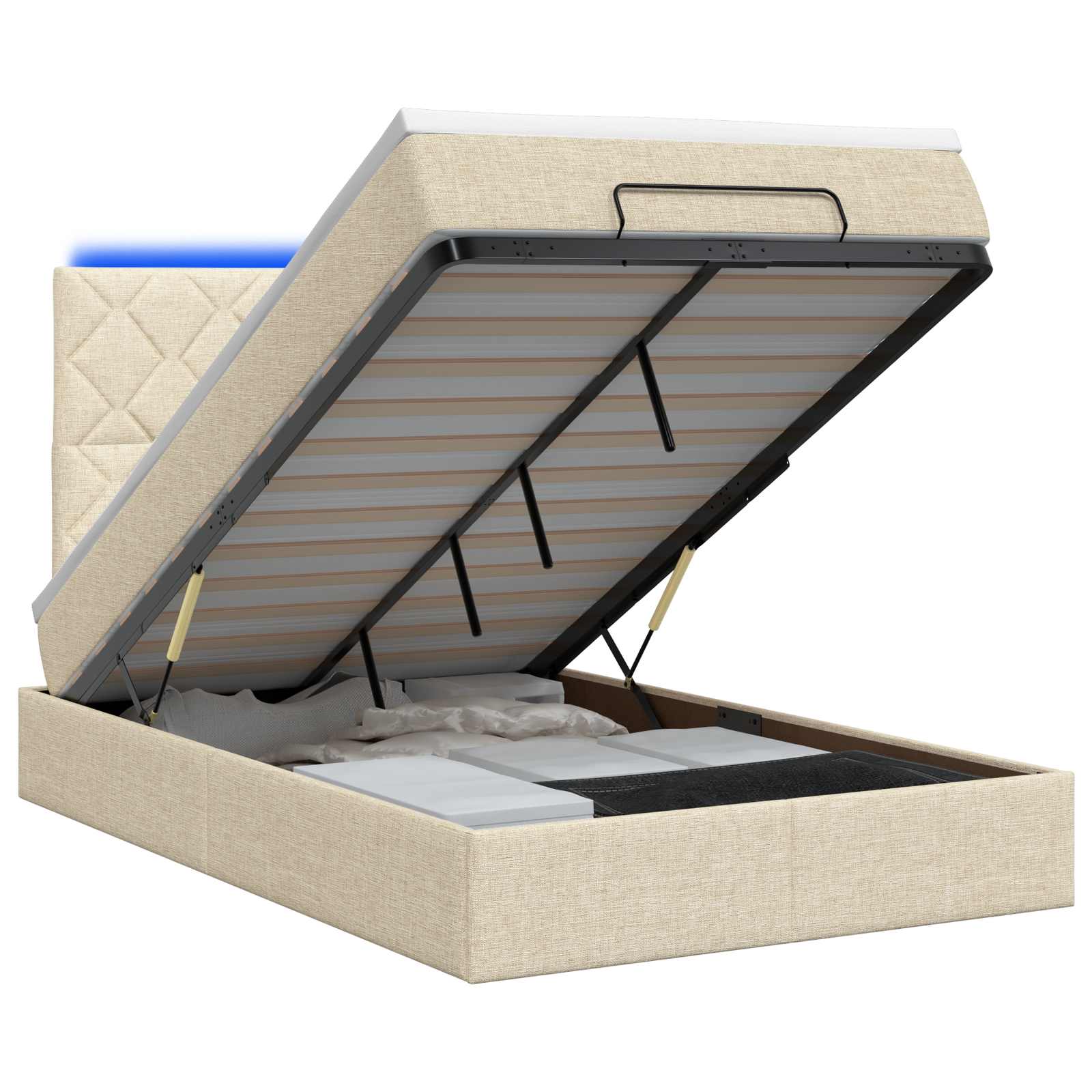 Ottoman Bed met Matrassen en LED Crèmekleurig 120 x 200 cm Stof is nu te koop bij PeponiXL, paradijselijk wonen!