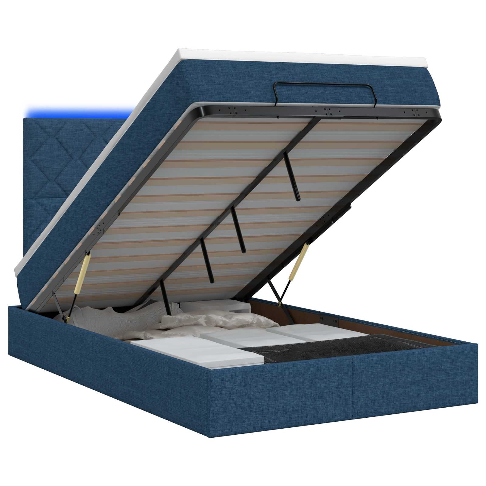 Ottoman Bed met Matrassen en LED Blauw 120 x 200 cm Stof is nu te koop bij PeponiXL, paradijselijk wonen!