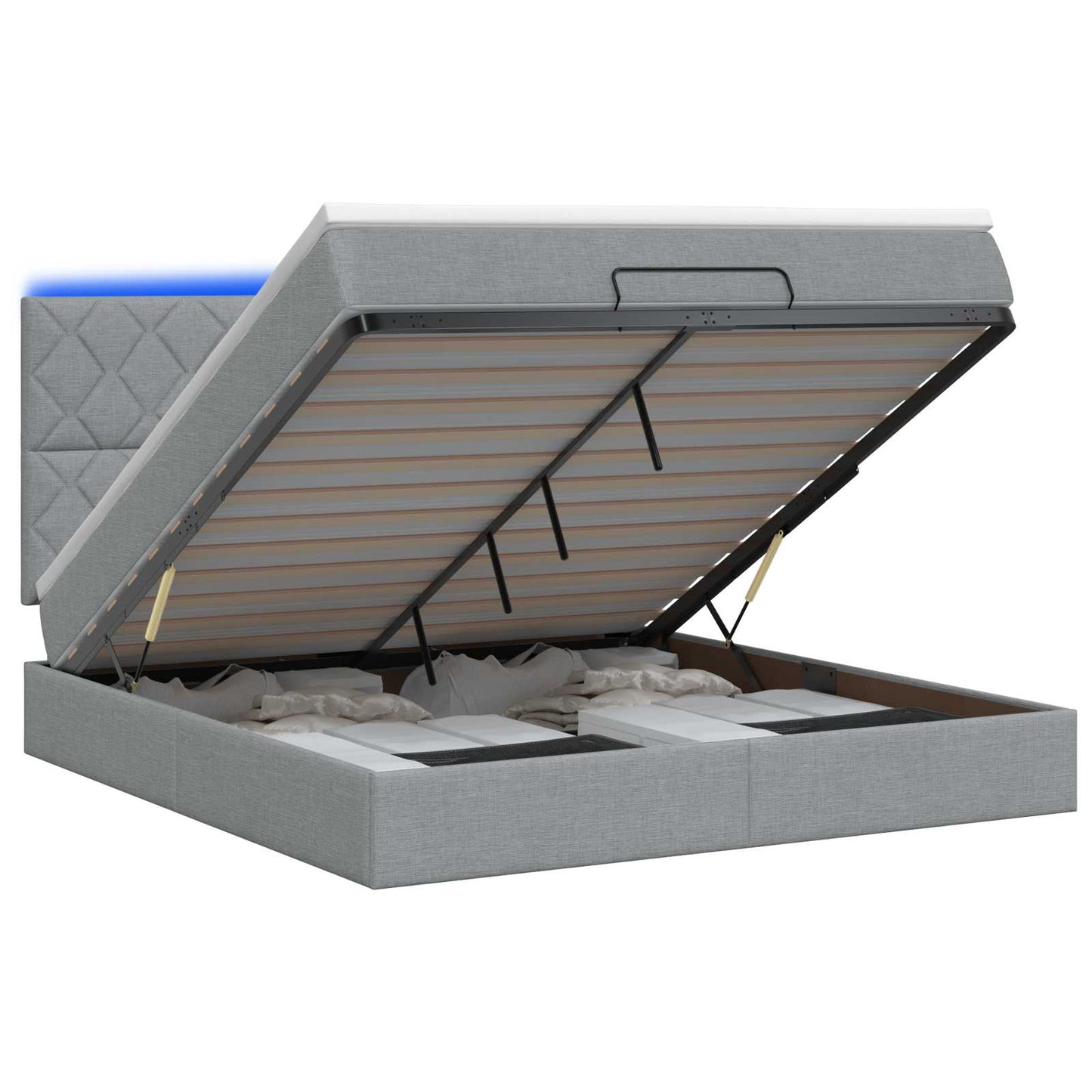 Ottoman Bed met Matrassen en LED Lichtgrijs 160 x 200 cm Stof is nu te koop bij PeponiXL, paradijselijk wonen!