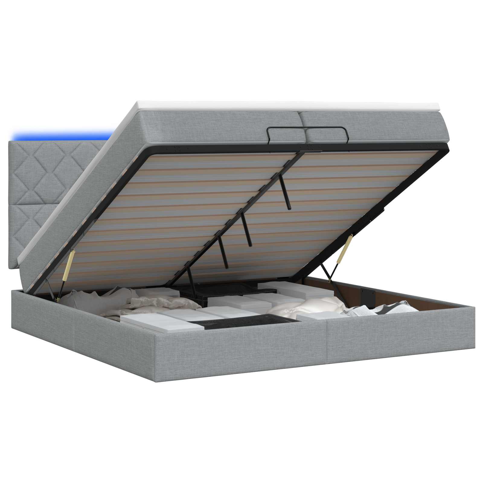 Ottoman Bed met Matrassen en LED Lichtgrijs 200 x 200 cm Stof is nu te koop bij PeponiXL, paradijselijk wonen!