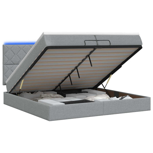 Ottoman Bed met Matrassen en LED Lichtgrijs 200 x 200 cm Stof is nu te koop bij PeponiXL, paradijselijk wonen!