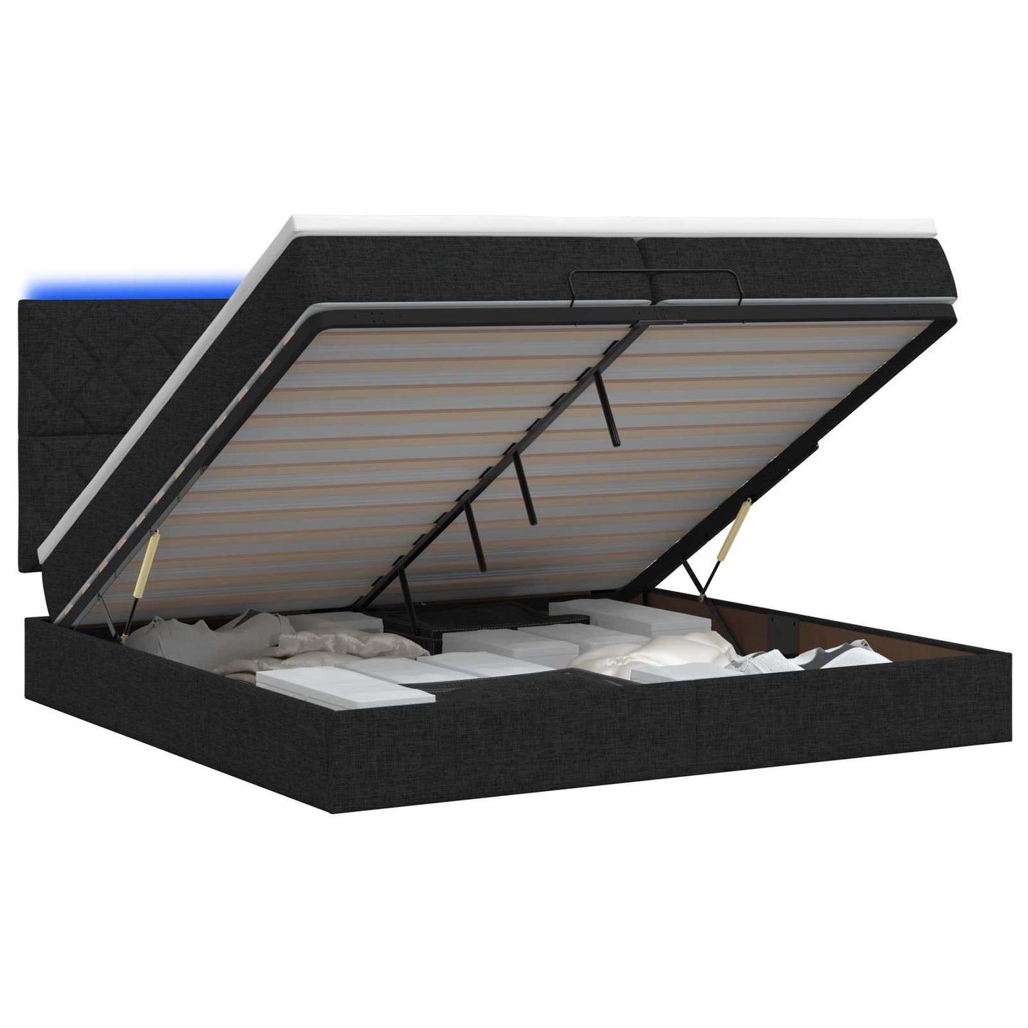 Ottoman Bed met Matrassen en LED Zwart 200 x 200 cm Stof is nu te koop bij PeponiXL, paradijselijk wonen!
