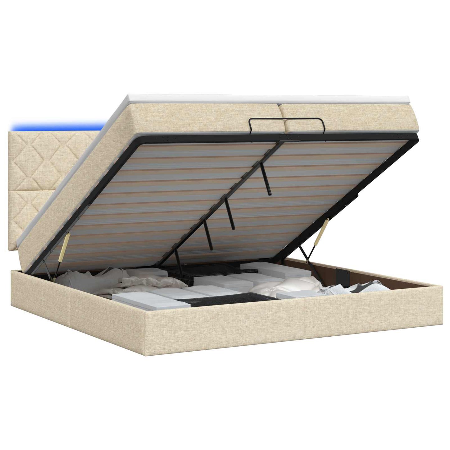 Ottoman Bed met Matrassen en LED Crèmekleurig 200 x 200 cm Stof is nu te koop bij PeponiXL, paradijselijk wonen!
