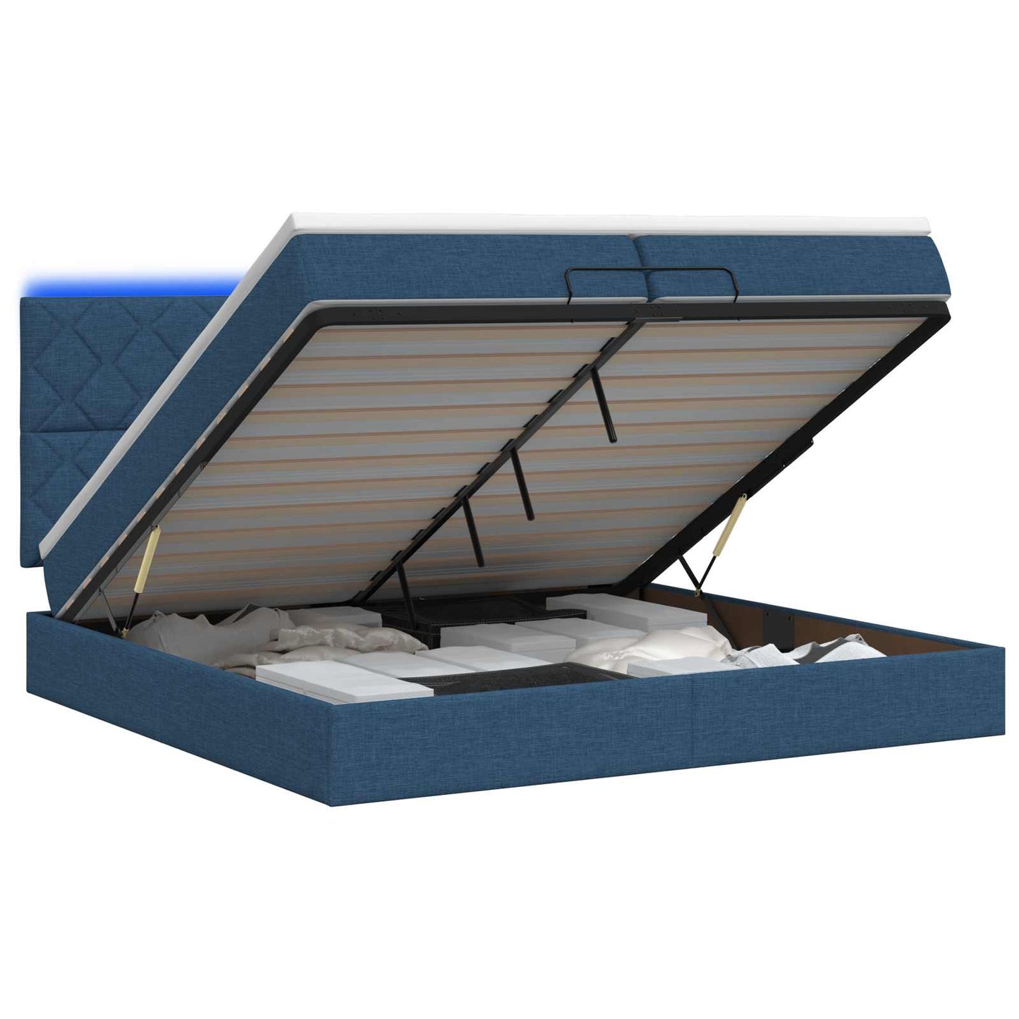 Ottoman Bed met Matrassen en LED Blauw 200 x 200 cm Stof is nu te koop bij PeponiXL, paradijselijk wonen!