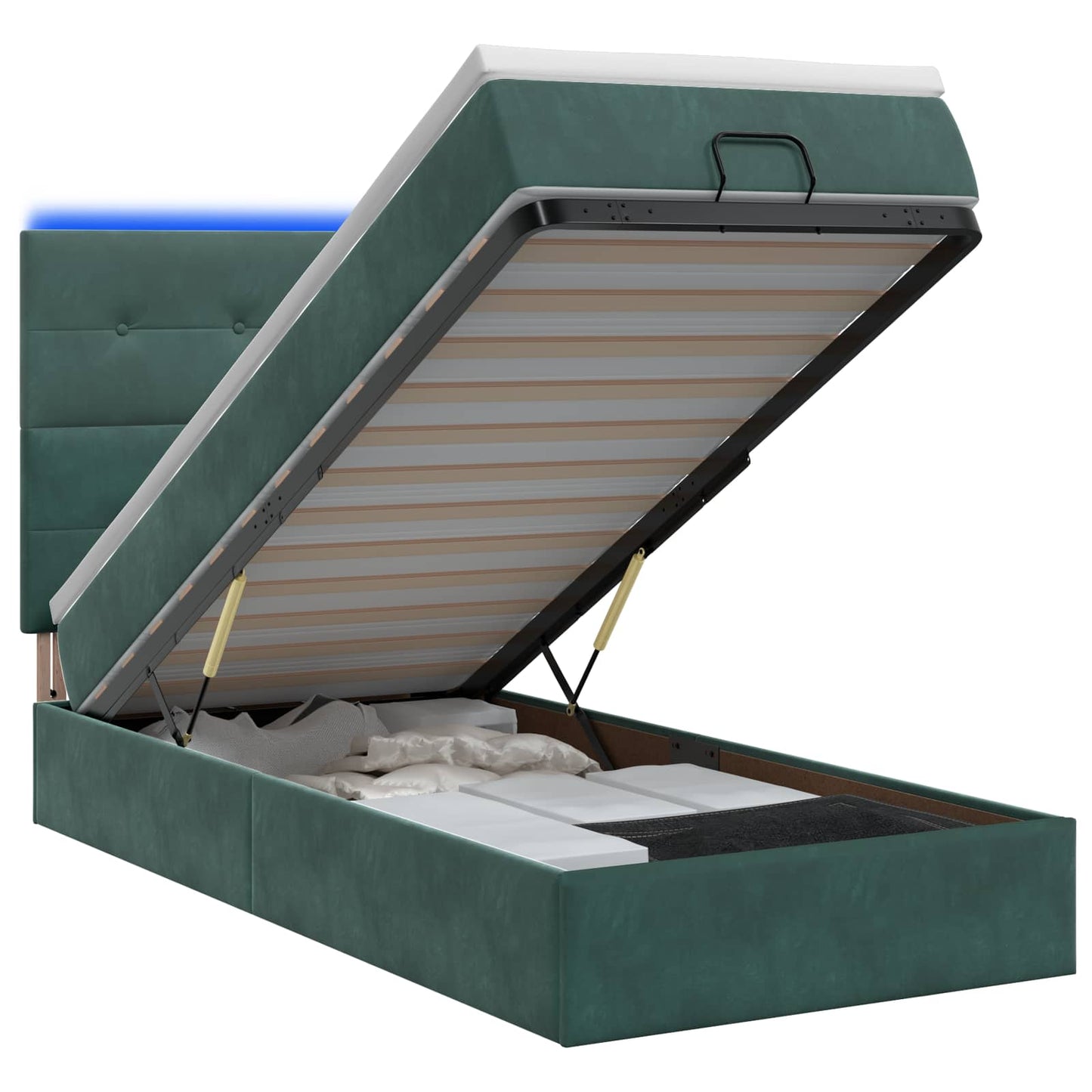 Ottoman Bed met Matrassen en LED Donkergroen 90 x 190 cm is nu te koop bij PeponiXL, paradijselijk wonen!