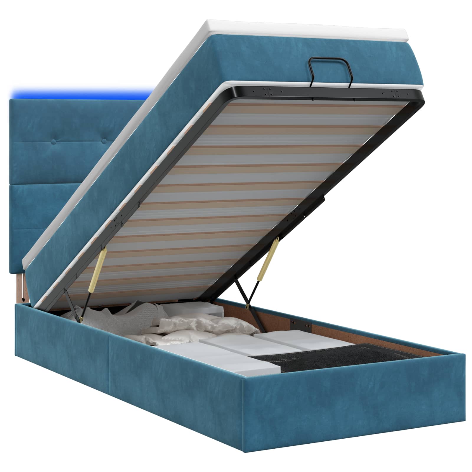Ottoman Bed met Matrassen en LED Donkerblauw 90 x 190 cm is nu te koop bij PeponiXL, paradijselijk wonen!