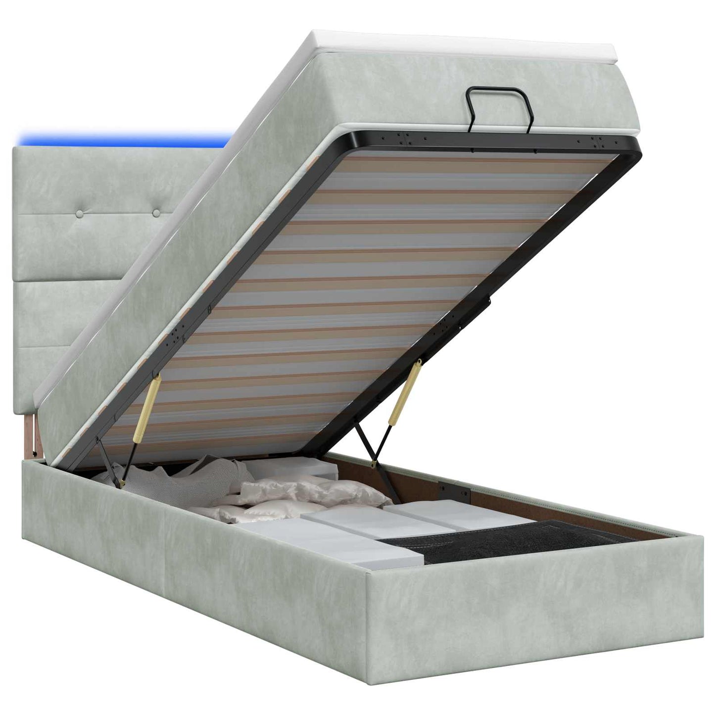 Ottoman Bed met Matrassen en LED Lichtgrijs 90 x 200 cm fluweel is nu te koop bij PeponiXL, paradijselijk wonen!
