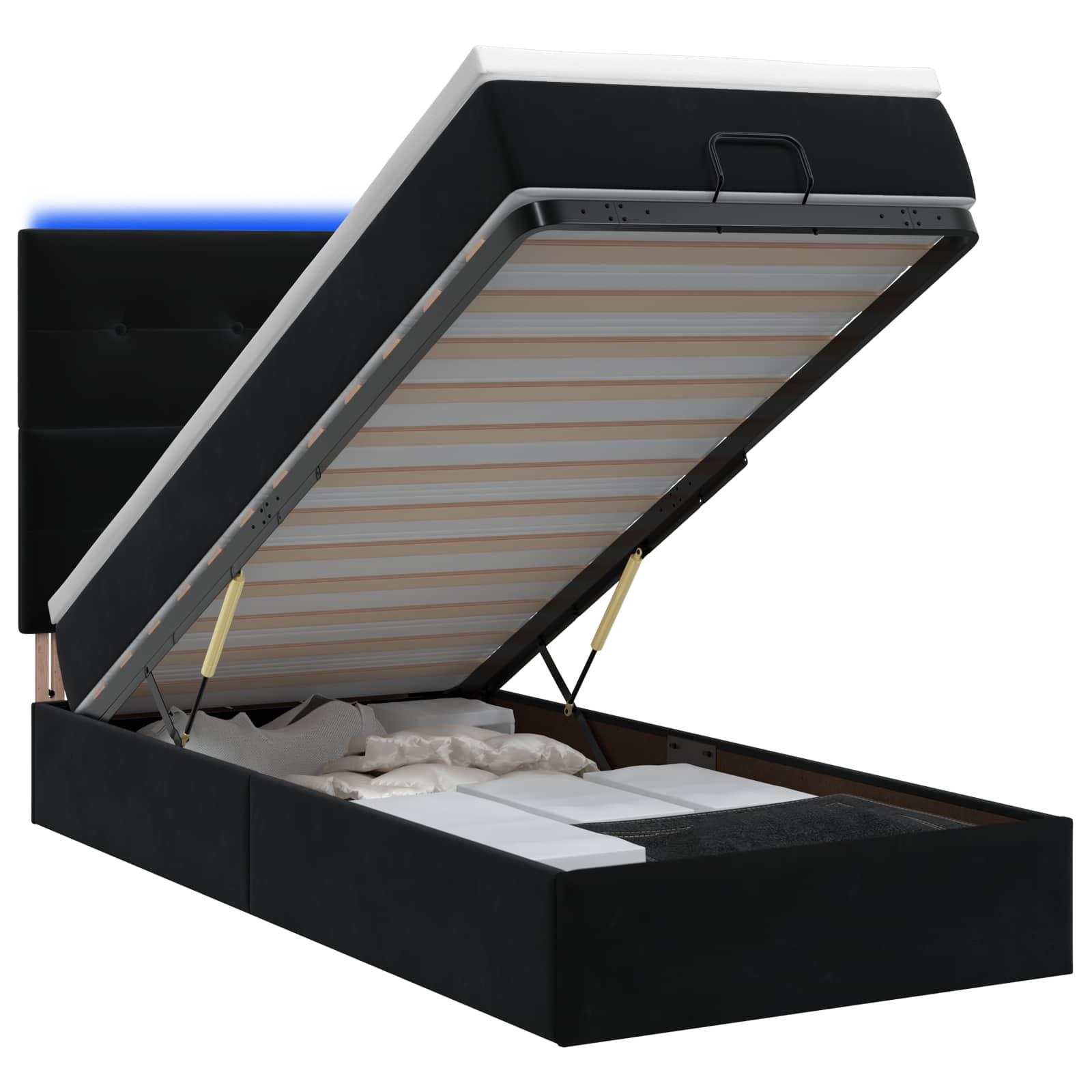 Ottoman Bed met Matrassen en LED Zwart 90 x 200 cm fluweel is nu te koop bij PeponiXL, paradijselijk wonen!