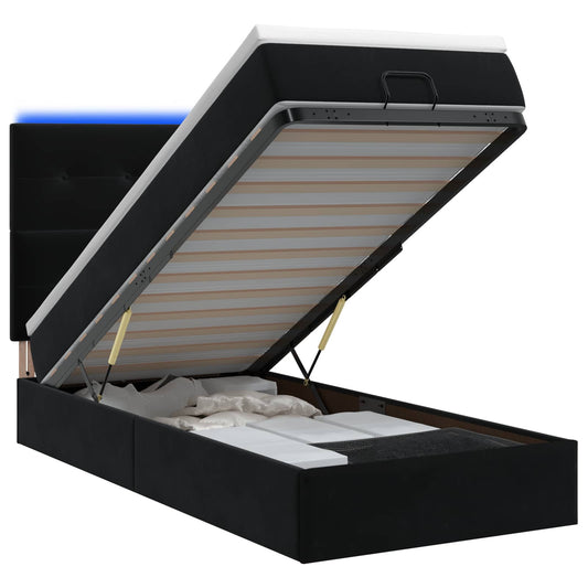 Ottoman Bed met Matrassen en LED Zwart 100 x 200 cm fluweel is nu te koop bij PeponiXL, paradijselijk wonen!
