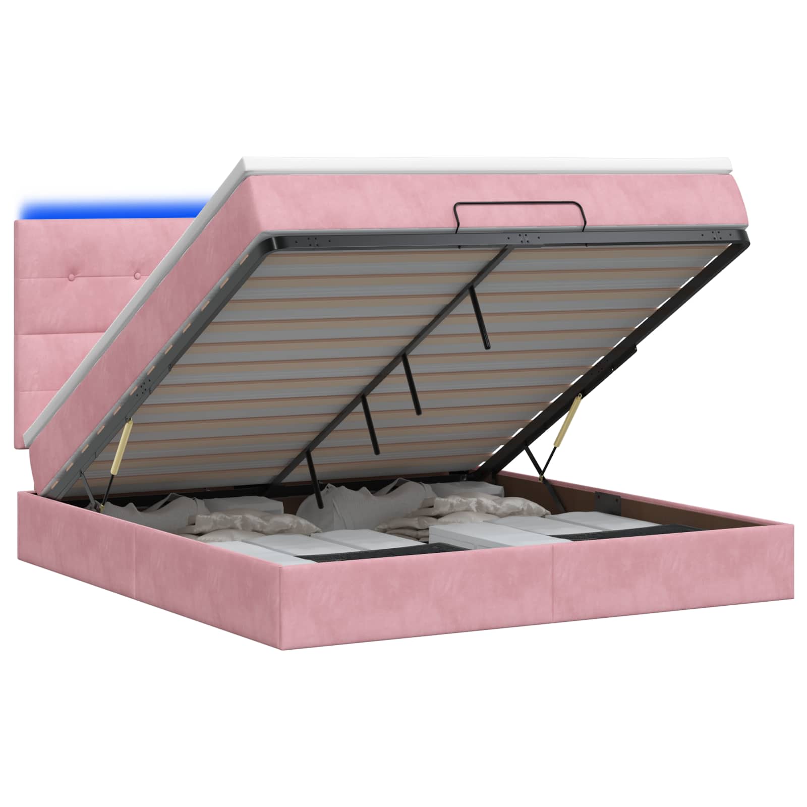 Ottoman Bed met Matrassen en LED Roze 160 x 200 cm fluweel is nu te koop bij PeponiXL, paradijselijk wonen!