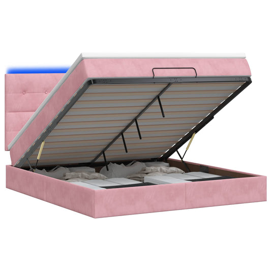 Ottoman Bed met Matrassen en LED Roze 180 x 200 cm fluweel is nu te koop bij PeponiXL, paradijselijk wonen!