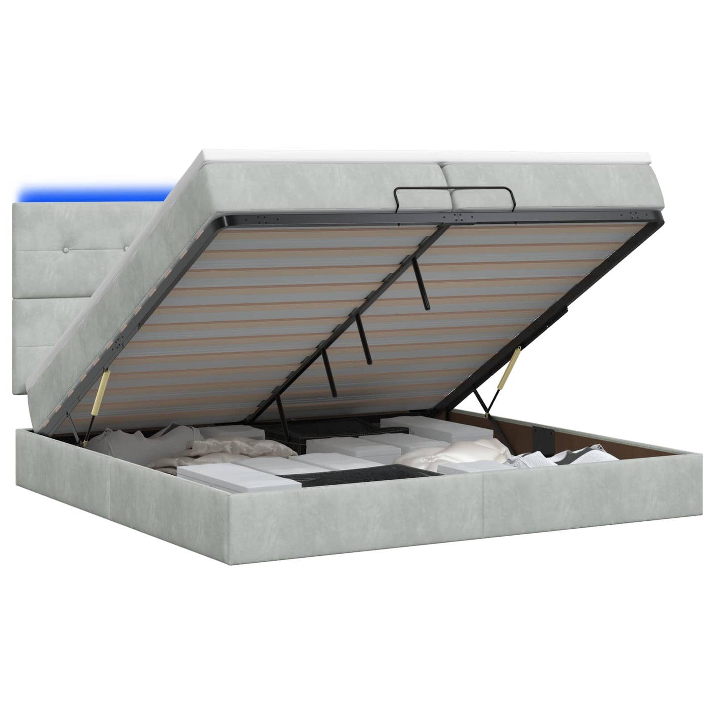 Ottoman Bed met Matrassen en LED Lichtgrijs 200 x 200 cm is nu te koop bij PeponiXL, paradijselijk wonen!