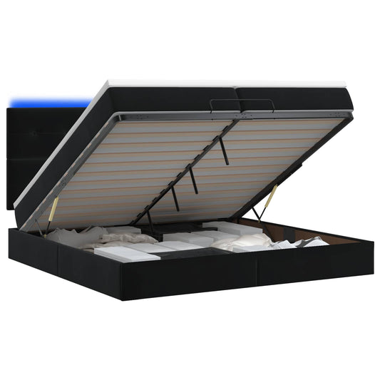 Ottoman Bed met Matrassen en LED Zwart 200 x 200 cm fluweel is nu te koop bij PeponiXL, paradijselijk wonen!