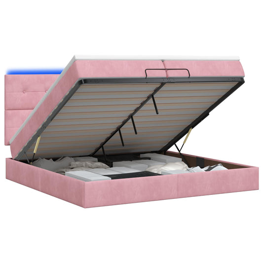Ottoman Bed met Matrassen en LED Roze 200 x 200 cm fluweel is nu te koop bij PeponiXL, paradijselijk wonen!