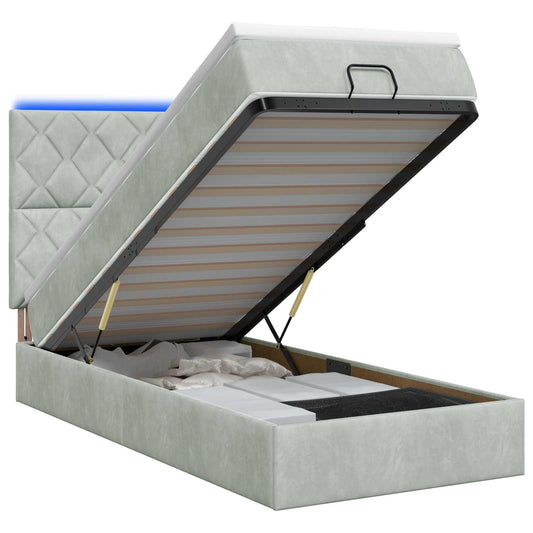 Ottoman Bed met Matrassen en LED Lichtgrijs 90 x 190 cm fluweel is nu te koop bij PeponiXL, paradijselijk wonen!