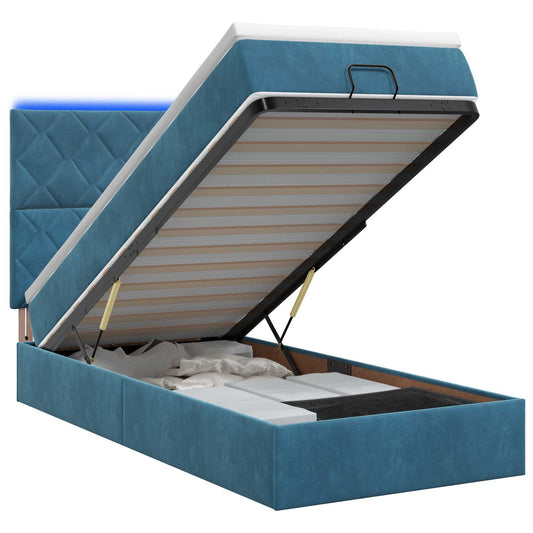 Ottoman Bed met Matrassen en LED Donkerblauw 90 x 190 cm is nu te koop bij PeponiXL, paradijselijk wonen!