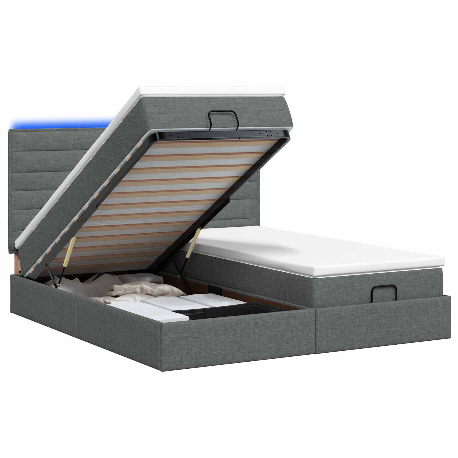 Ottoman Bed met Matrassen en LED Donkergrijs 180 x 200 cm Stof is nu te koop bij PeponiXL, paradijselijk wonen!