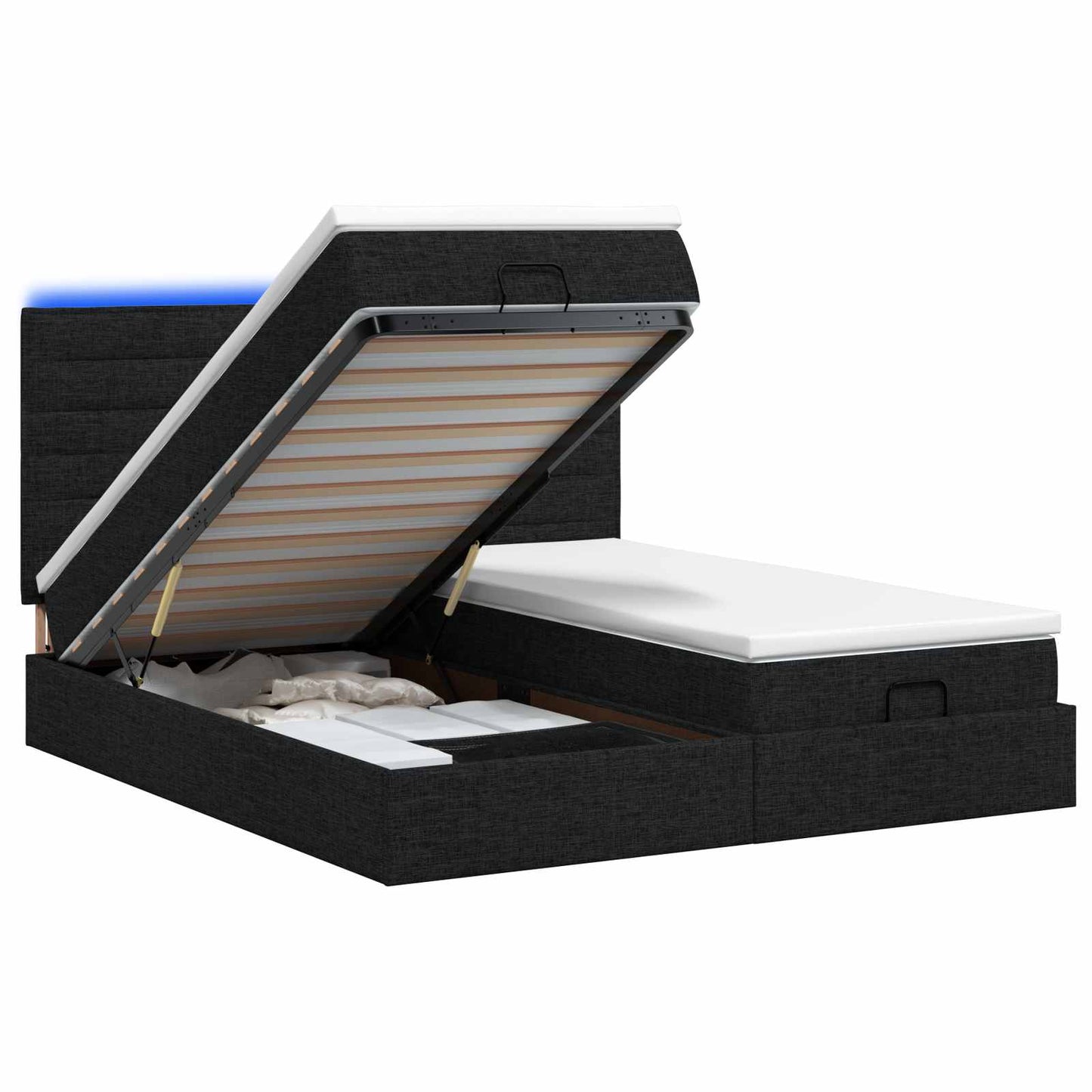 Ottoman Bed met Matrassen en LED Zwart 180 x 200 cm Stof is nu te koop bij PeponiXL, paradijselijk wonen!