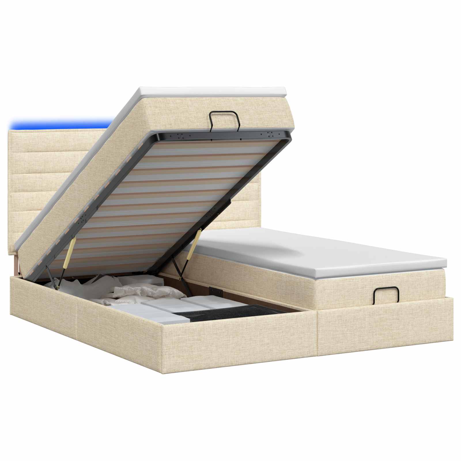 Ottoman Bed met Matrassen en LED Crèmekleurig 180 x 200 cm Stof is nu te koop bij PeponiXL, paradijselijk wonen!