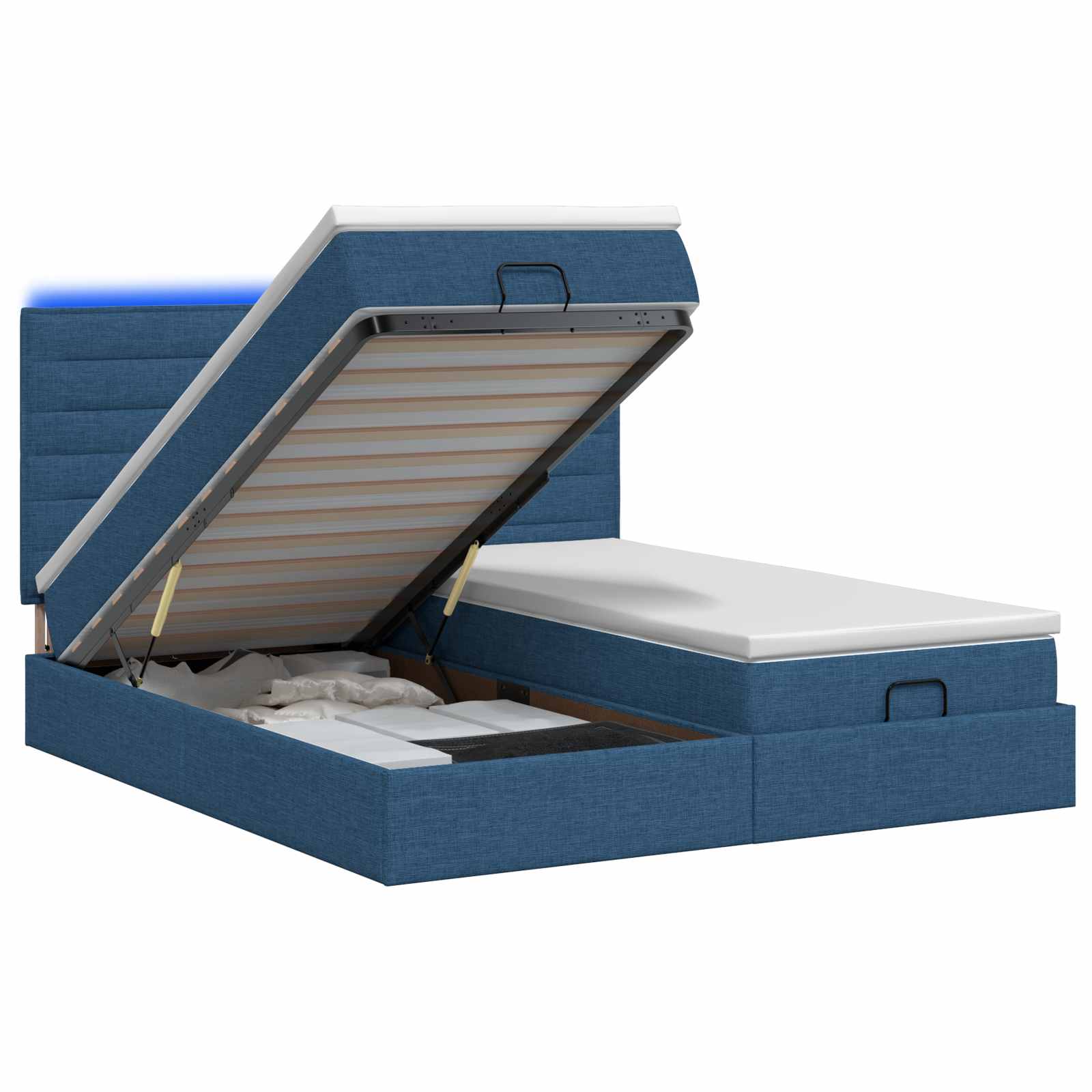 Ottoman Bed met Matrassen en LED Blauw 180 x 200 cm Stof is nu te koop bij PeponiXL, paradijselijk wonen!