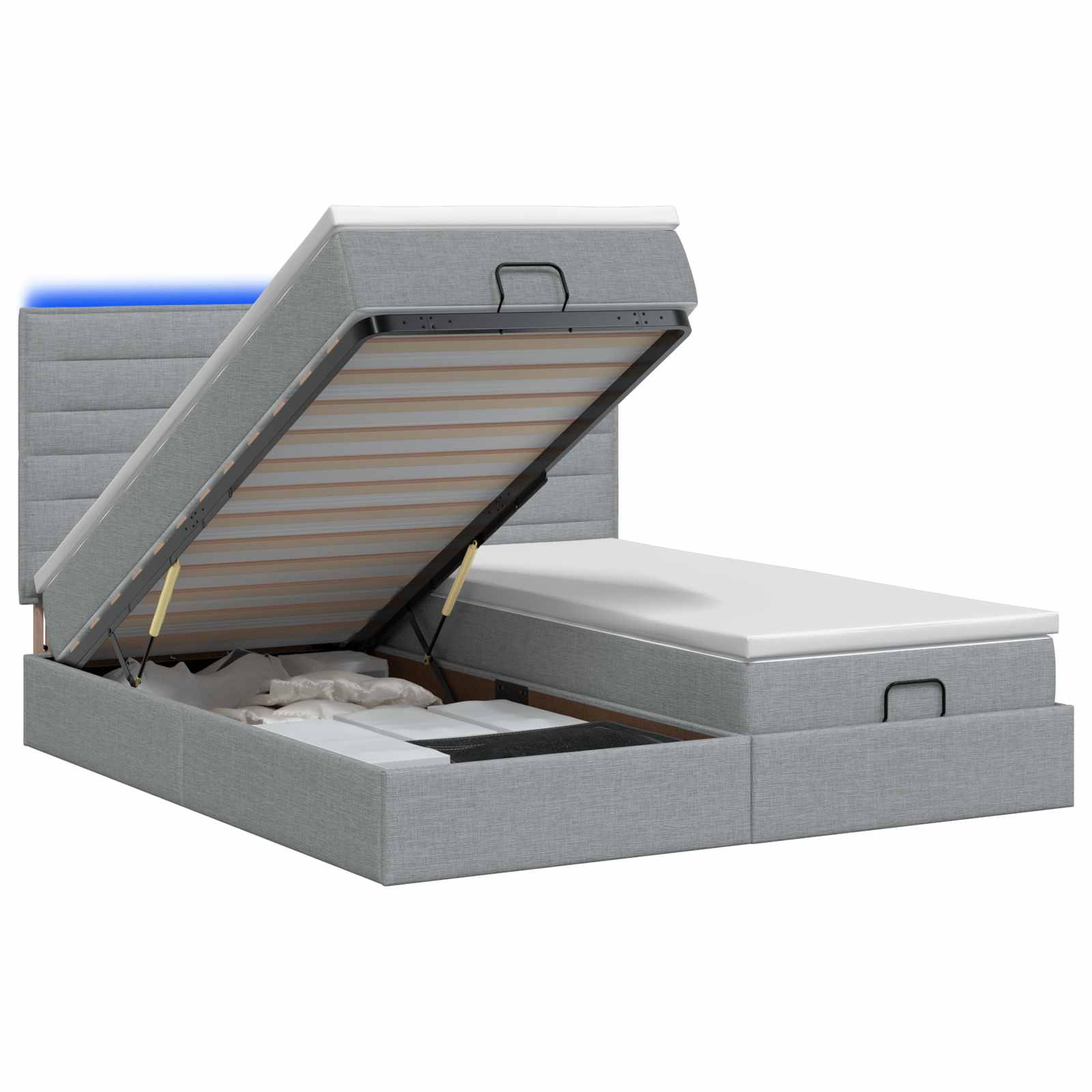Ottoman Bed met Matrassen en LED Lichtgrijs 200 x 200 cm Stof is nu te koop bij PeponiXL, paradijselijk wonen!