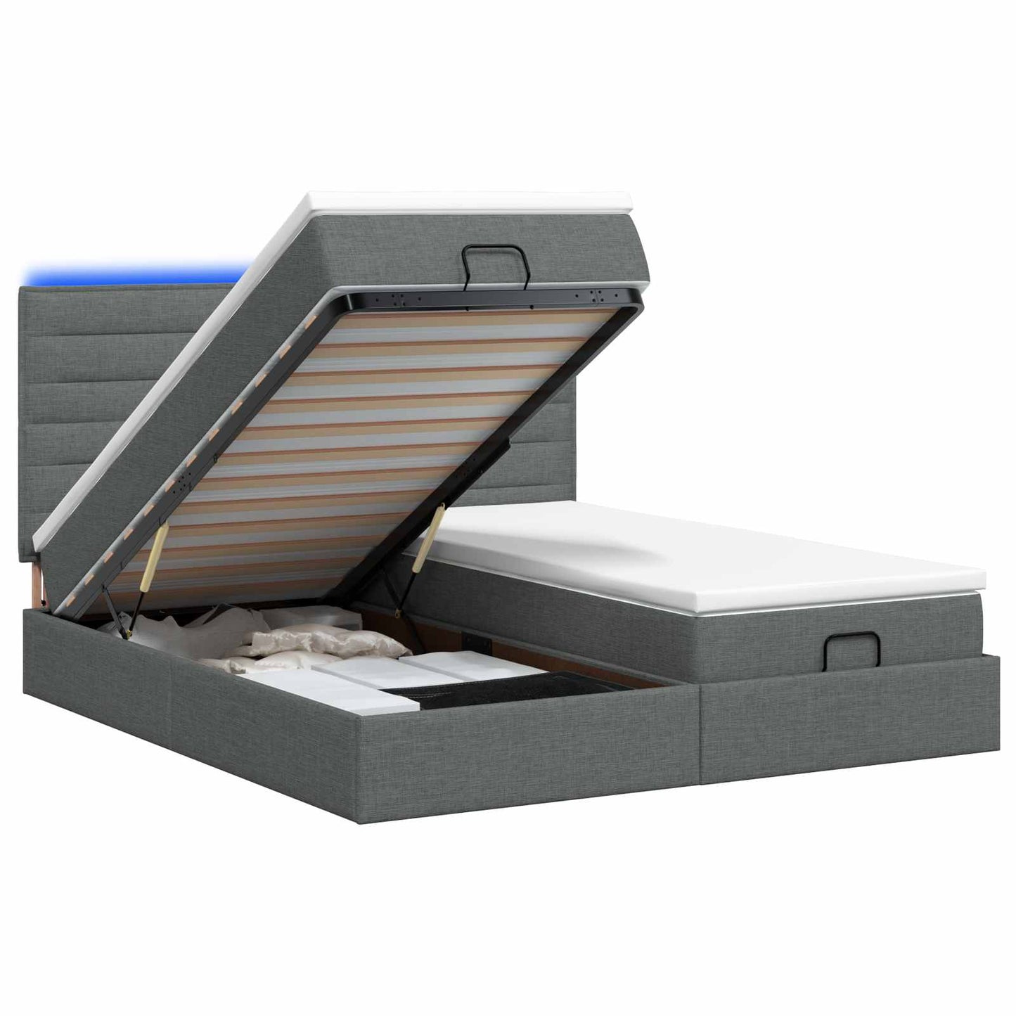 Ottoman Bed met Matrassen en LED Donkergrijs 200 x 200 cm Stof is nu te koop bij PeponiXL, paradijselijk wonen!