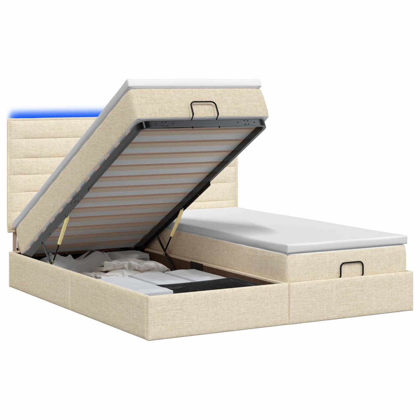 Ottoman Bed met Matrassen en LED Crèmekleurig 200 x 200 cm Stof is nu te koop bij PeponiXL, paradijselijk wonen!