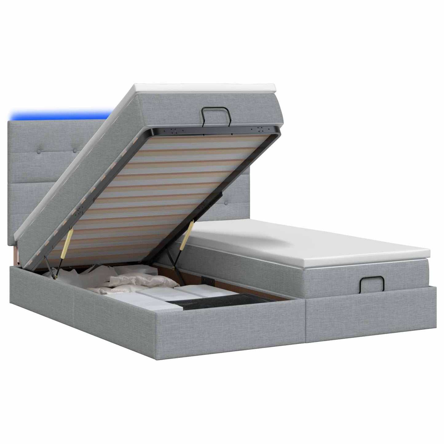 Ottoman Bed met Matrassen en LED Lichtgrijs 160 x 200 cm Stof is nu te koop bij PeponiXL, paradijselijk wonen!