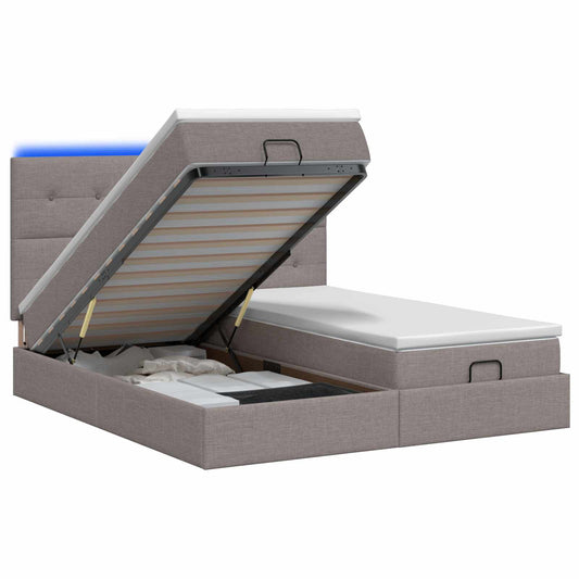 Ottoman Bed met Matrassen en LED Taupe 180 x 200 cm Stof is nu te koop bij PeponiXL, paradijselijk wonen!